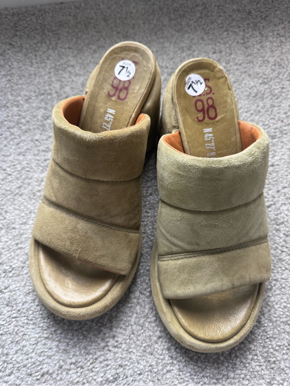 A.S.98 Suede Platform Slide Heels in Olive Green - Picture 3 of 4